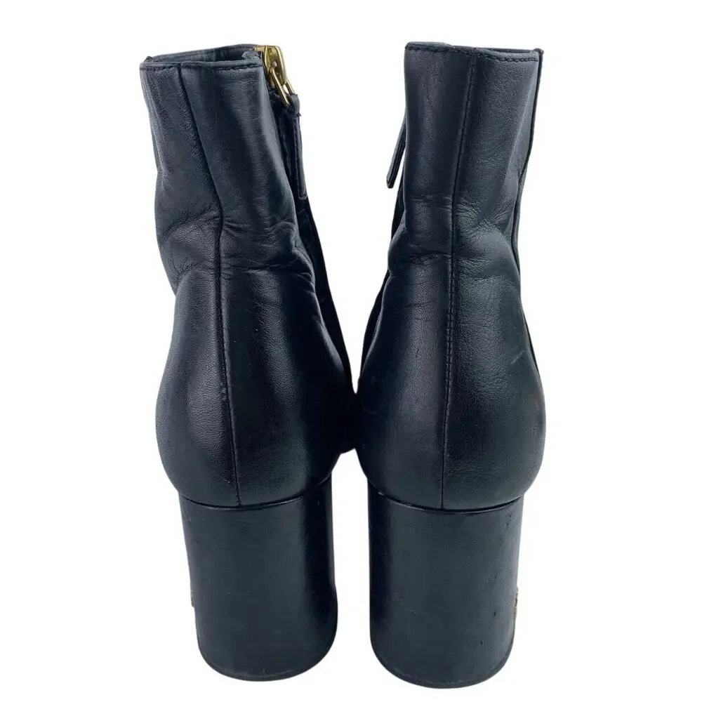 Tory Burch Brooke Womens Black Leather Block Heel Round Toe Zip Ankle Boots 8.5M